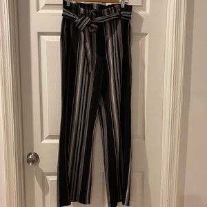 Paper bag waisted black and white pants